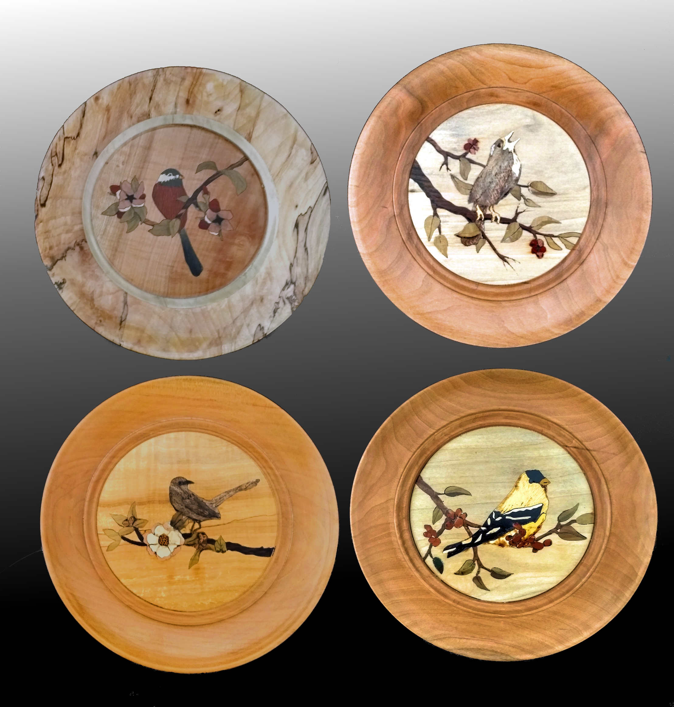 Wood Inlay Bird Plates Smoky Mountain Woodturners